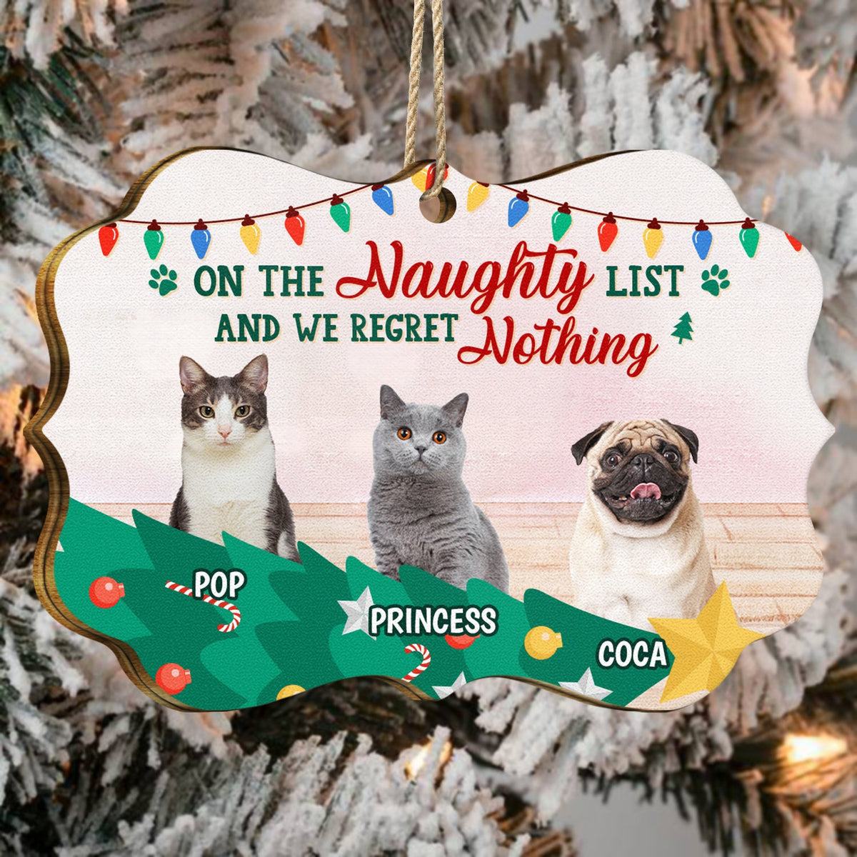 Custom Photo Pet Lovers Christmas On The Naughty List - Christmas Gift For Pet Lovers - Personalized Medallion Wooden Ornament