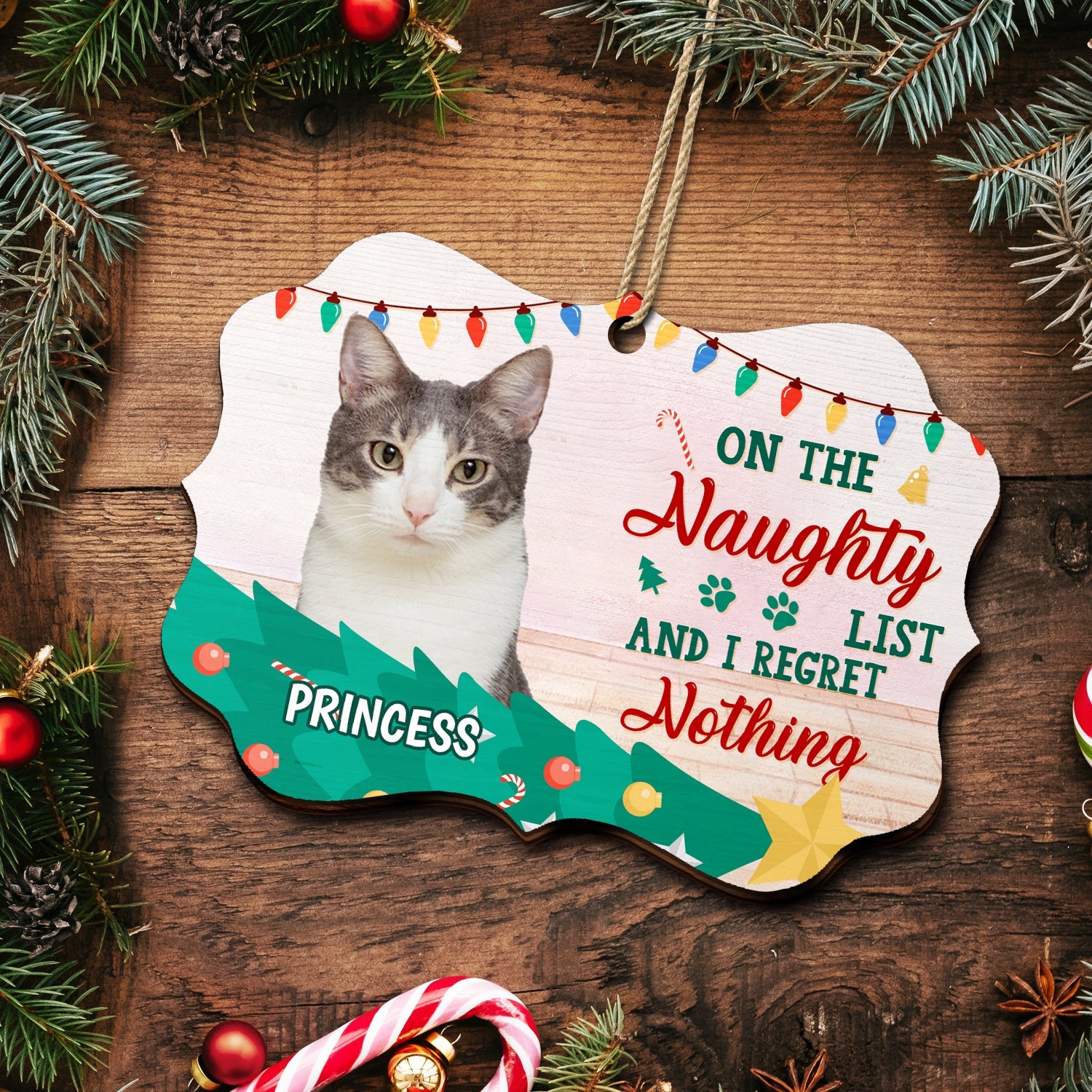 Custom Photo Pet Lovers Christmas On The Naughty List - Christmas Gift For Pet Lovers - Personalized Medallion Wooden Ornament