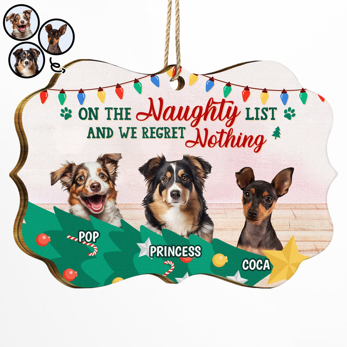 Custom Photo Pet Lovers Christmas On The Naughty List - Christmas Gift For Pet Lovers - Personalized Medallion Wooden Ornament