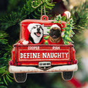 Custom Photo Pet Lovers Red Truck Define Naughty - Christmas Gift For Dog Lovers - Personalized Custom Shaped Wooden Ornament