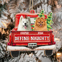 Custom Photo Pet Lovers Red Truck Define Naughty - Christmas Gift For Dog Lovers - Personalized Custom Shaped Wooden Ornament