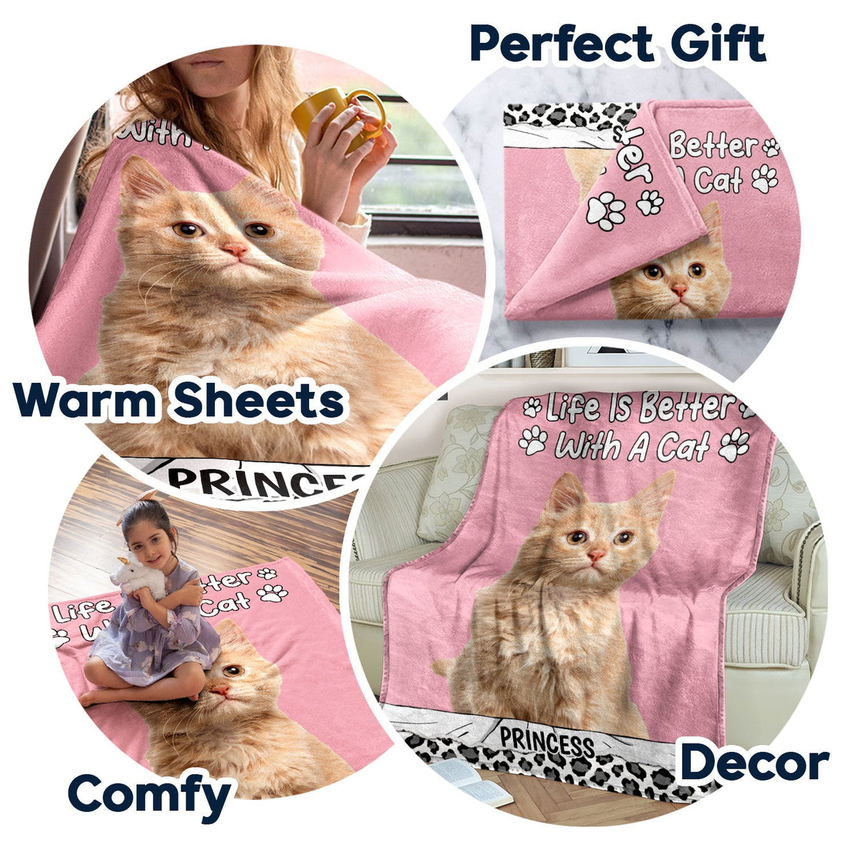 Custom Photo Life Is Better With Dog Cat - Gift For Pet Lovers - Personalized Fleece Blanket