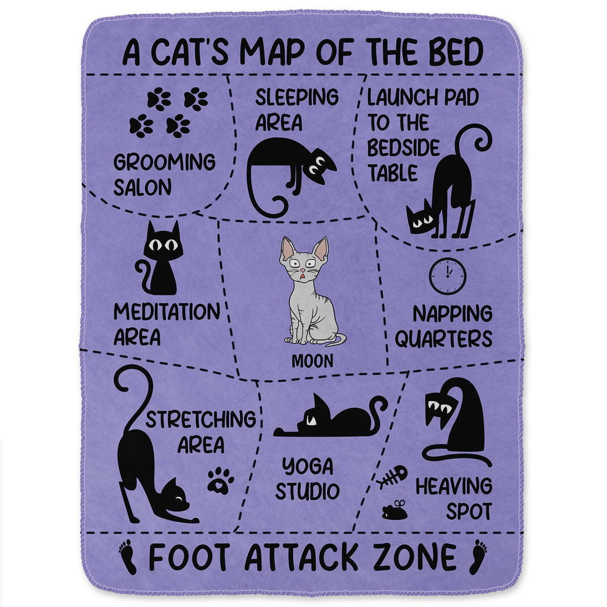 Cat's Map Of The Bed - Gift For Cat Lovers - Personalized Fleece Blanket