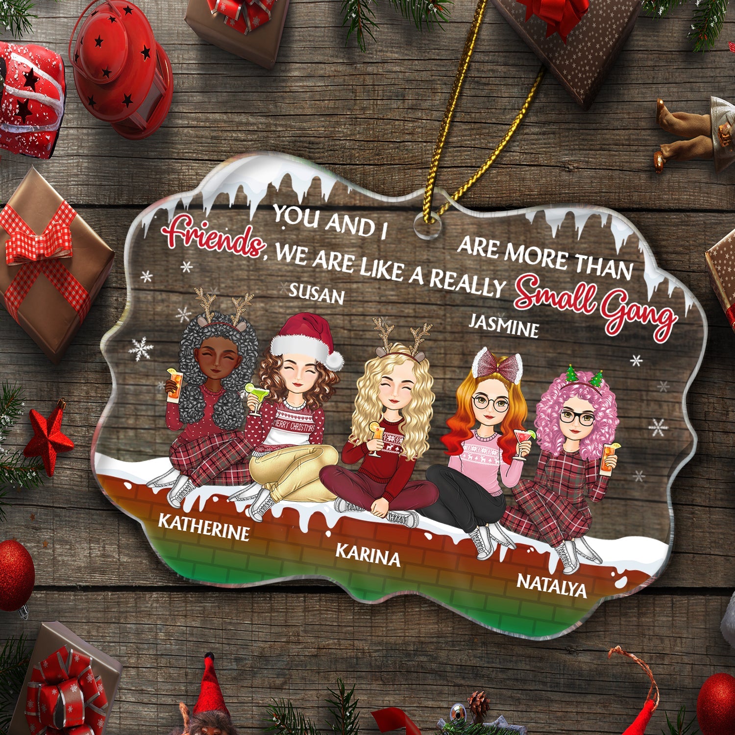 A Really Small Gang - Christmas Gift For Besties - Personalized Medallion Acrylic Ornament