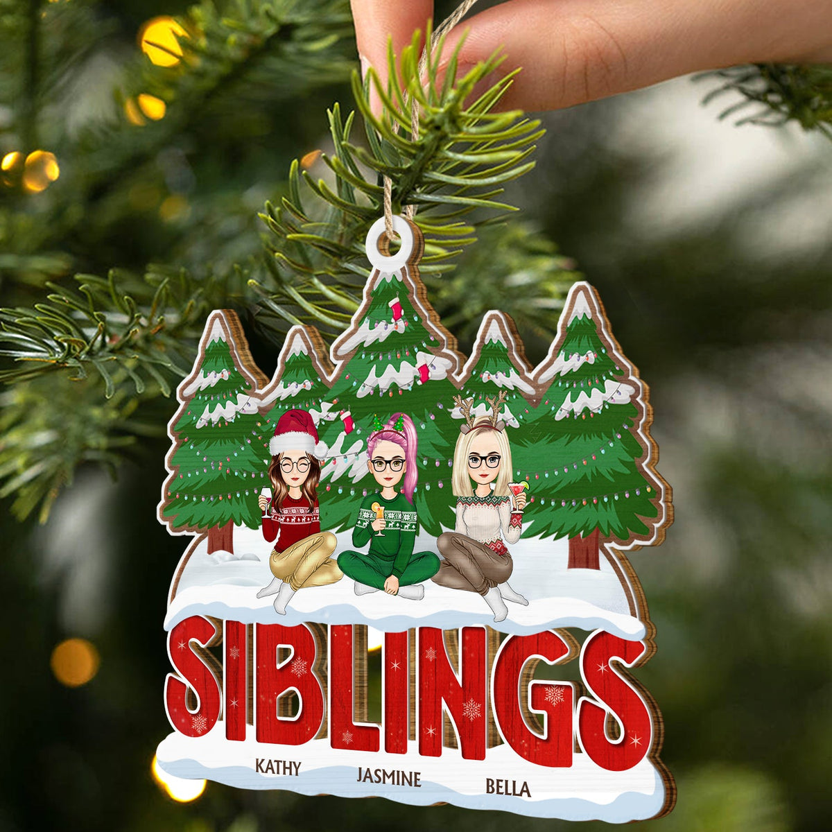 Christmas Gift For Siblings, Sisters, Brothers, Besties, Coworkers - Personalized Wooden Cutout Ornament