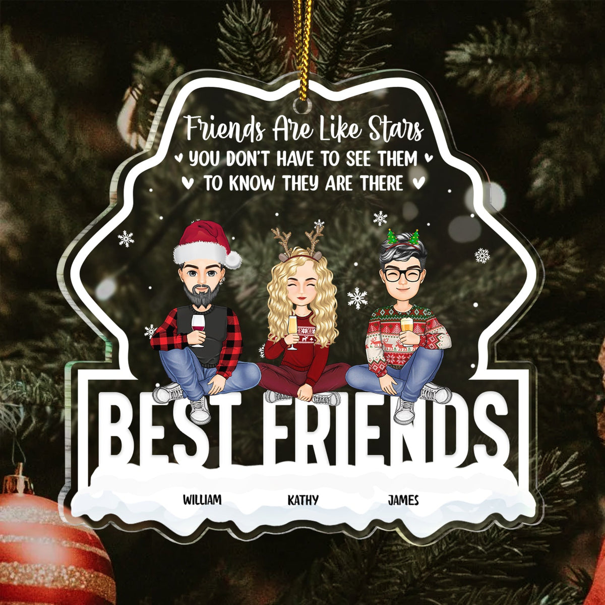 Christmas Friends Are Like Stars - Gift For Bestie - Personalized Custom Shaped Acrylic Ornament