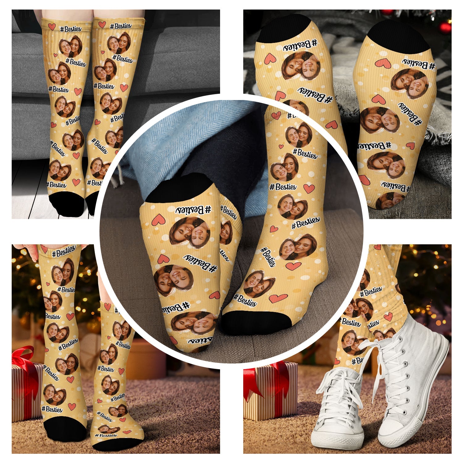 Custom Photo Besties Sisters Hashtag - Gift For Besties, Family - Personalized Socks