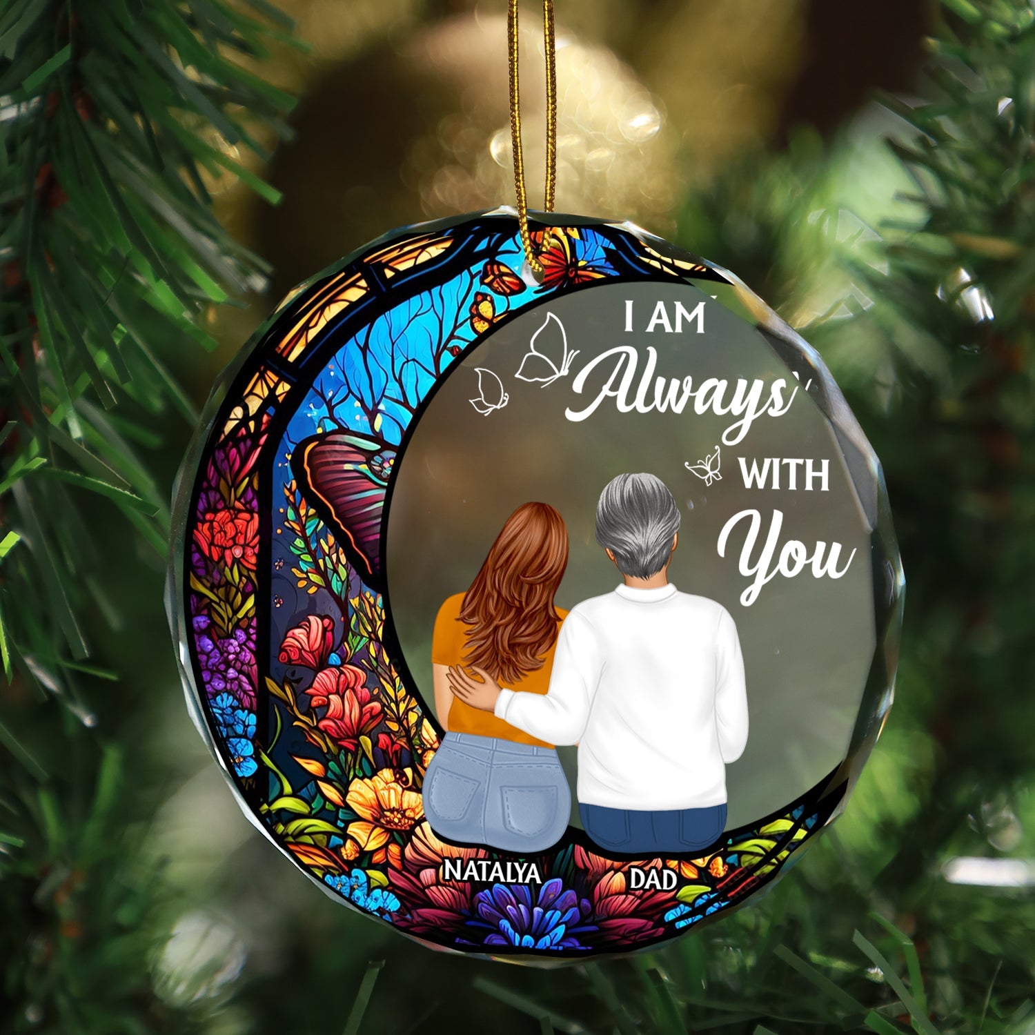 Always With You Father Daughter - Christmas Memorial Gift - Personalized Circle Glass Ornament