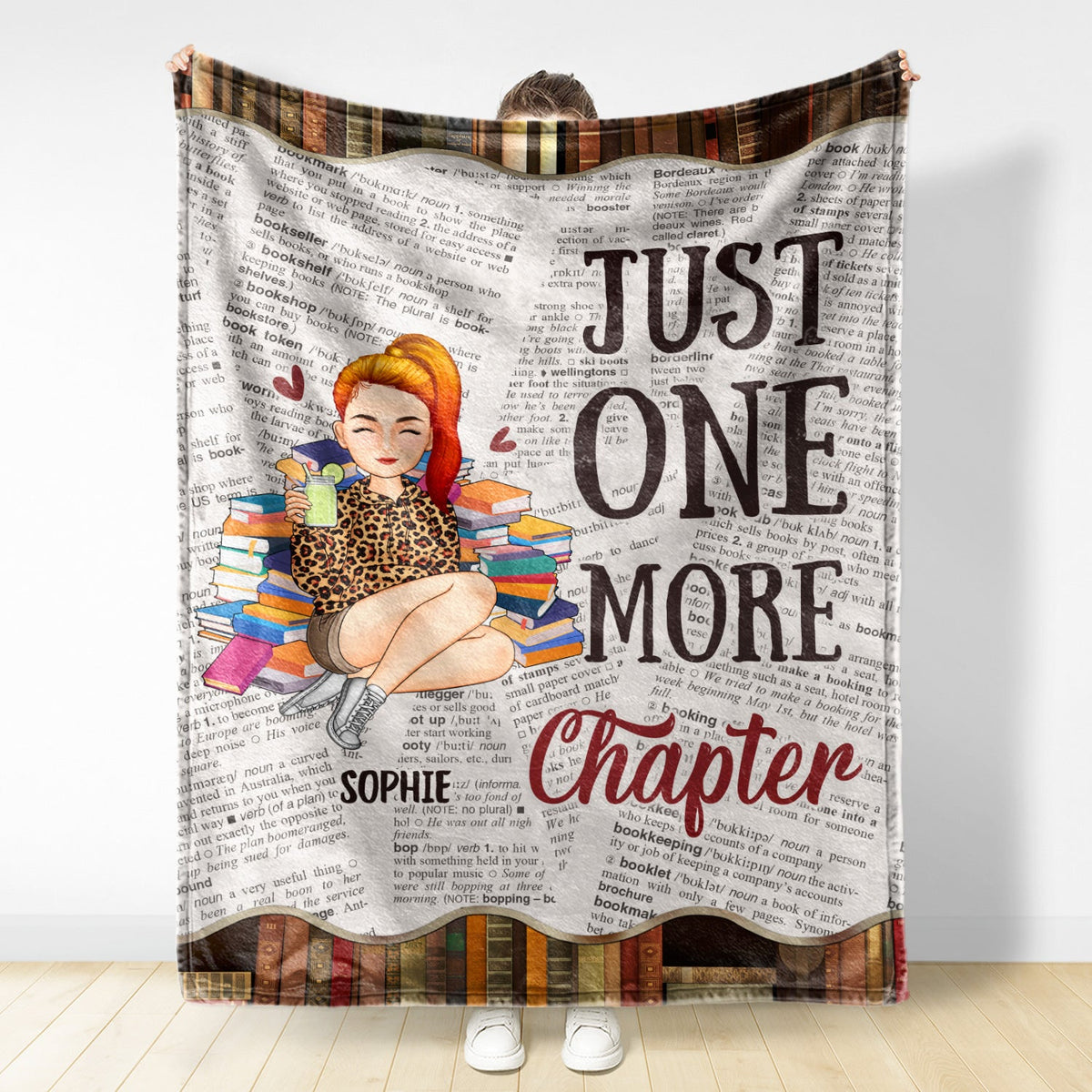 Reading Cartoon Just One More Chapter - Gift For Book Lovers - Personalized Fleece Blanket