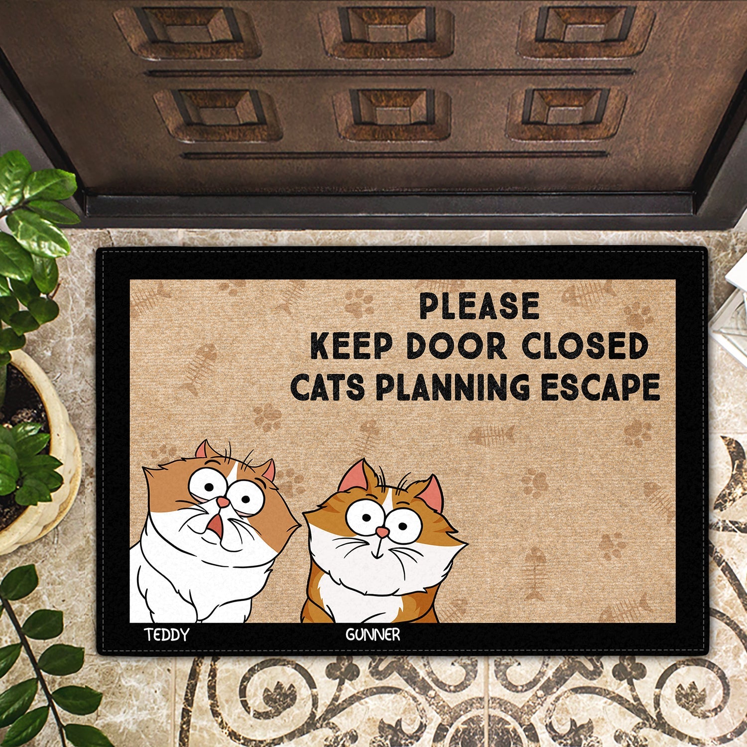 Cartoon Pets Planning Escape - Gift For Pet Lovers - Personalized Doormat