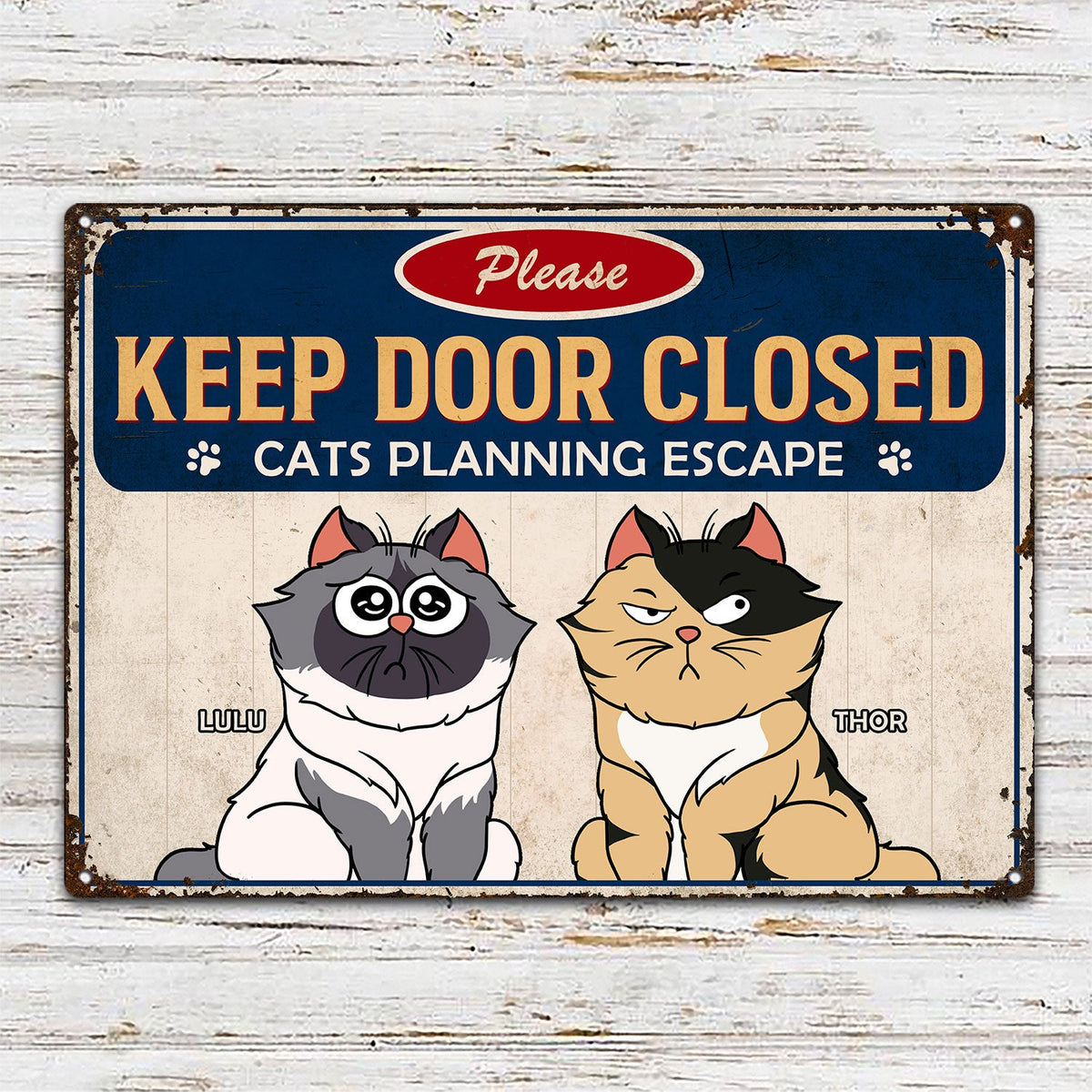 Cartoon Cats Planning Escape - Gift For Cat Lovers - Personalized Classic Metal Signs