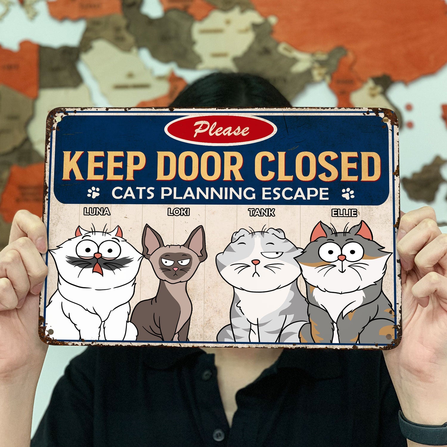 Cartoon Cats Planning Escape - Gift For Cat Lovers - Personalized Classic Metal Signs