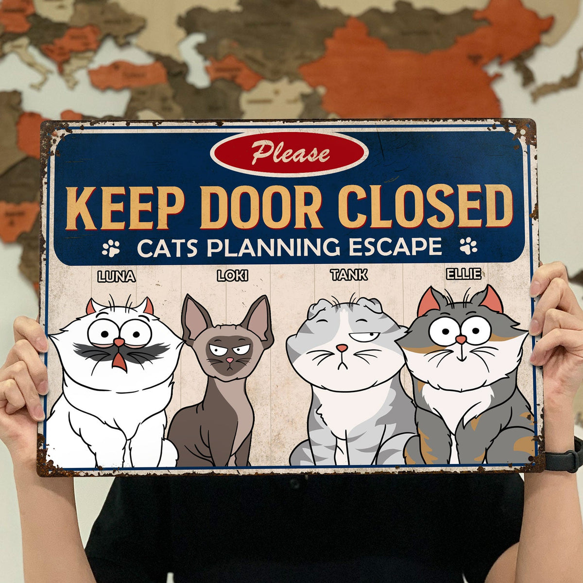 Cartoon Cats Planning Escape - Gift For Cat Lovers - Personalized Classic Metal Signs