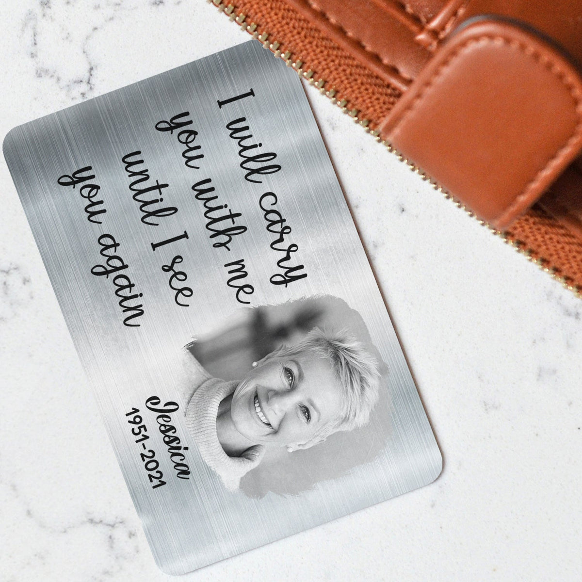 Custom Photo Carry You With Me - Memorial Gift For Family - Personalized Aluminum Wallet Card