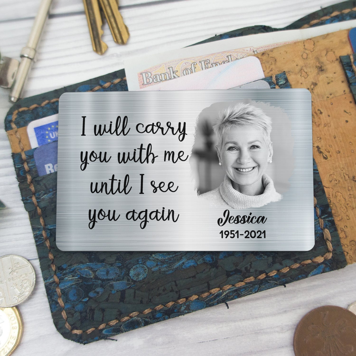 Custom Photo Carry You With Me - Memorial Gift For Family - Personalized Aluminum Wallet Card