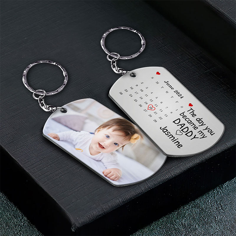 Calendar Custom Photo The Day You Became My Mommy - Gift For Mother, Father - Personalized Aluminum Keychain