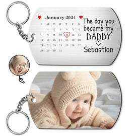 Calendar Custom Photo The Day You Became My Mommy - Gift For Mother, Father - Personalized Aluminum Keychain