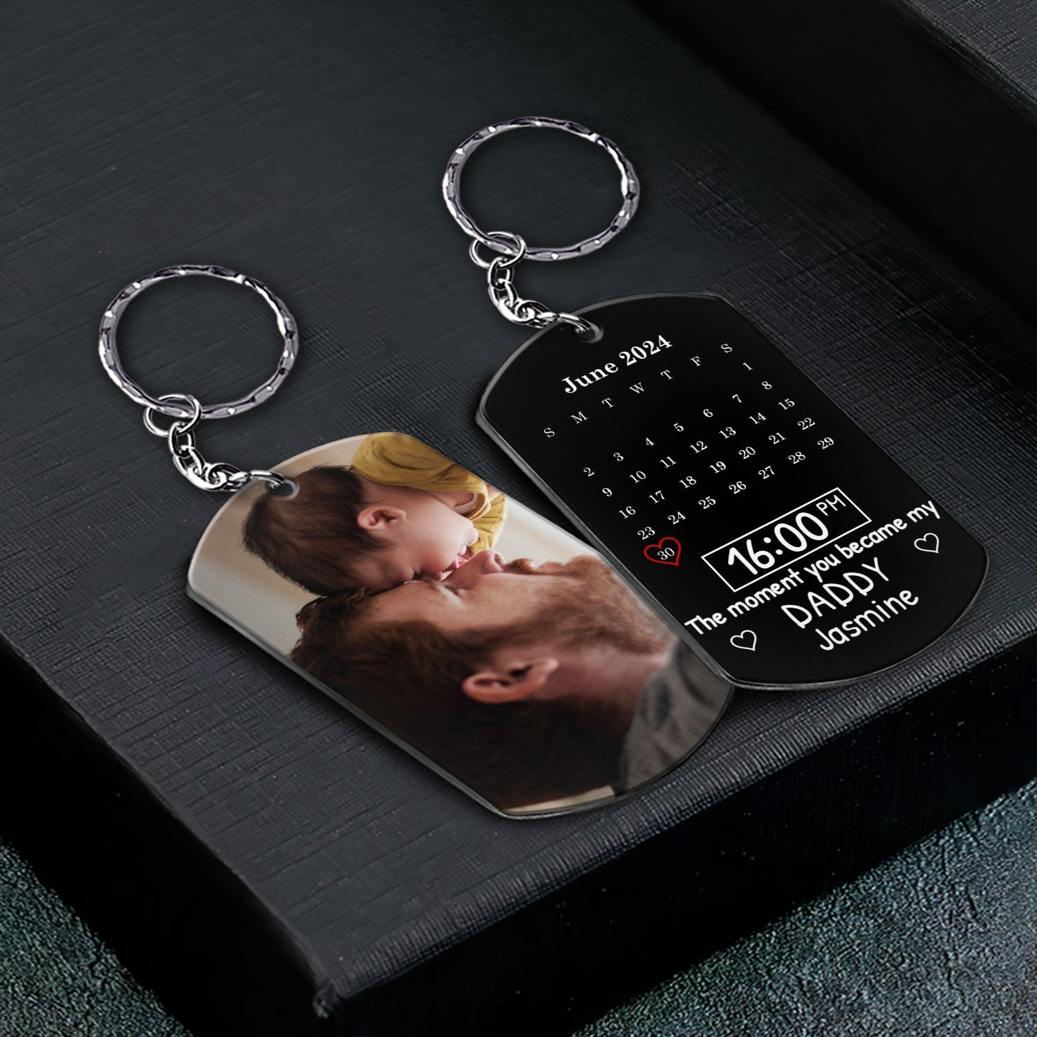 Custom Photo Calendar The Moment You Became - Gift For Mother, Father - Personalized Aluminum Keychain