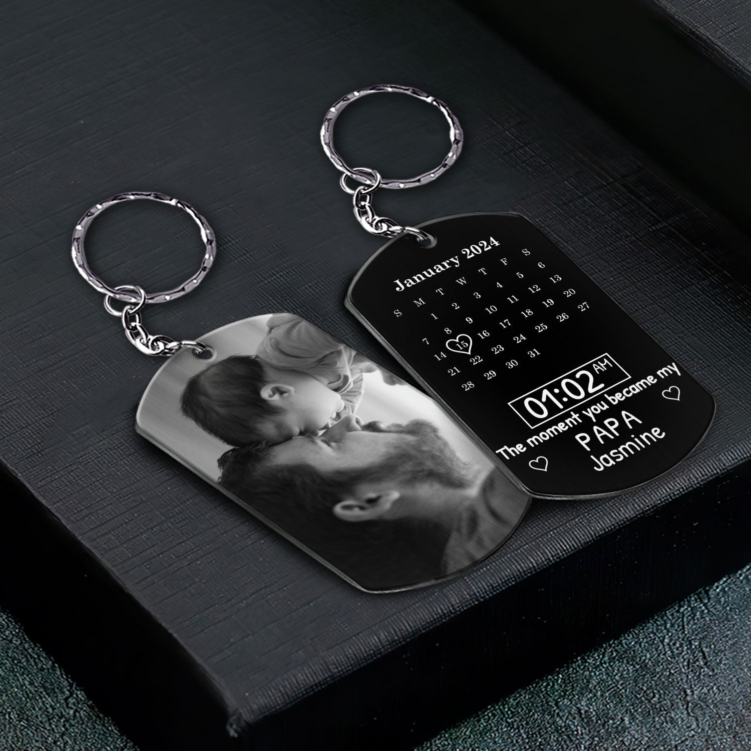 Custom Photo Calendar Black The Moment You Became My Daddy - Gift For Father - Personalized Aluminum Keychain