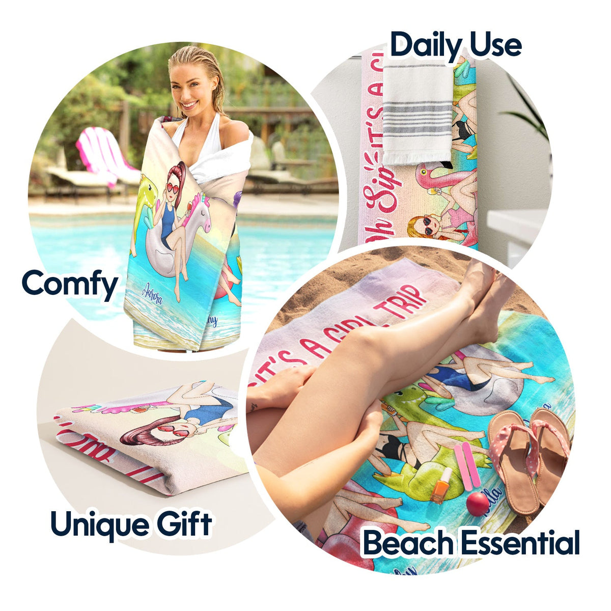 Beach Oh Sip It's A Girl Trip - Gift For Bestie - Personalized Beach Towel