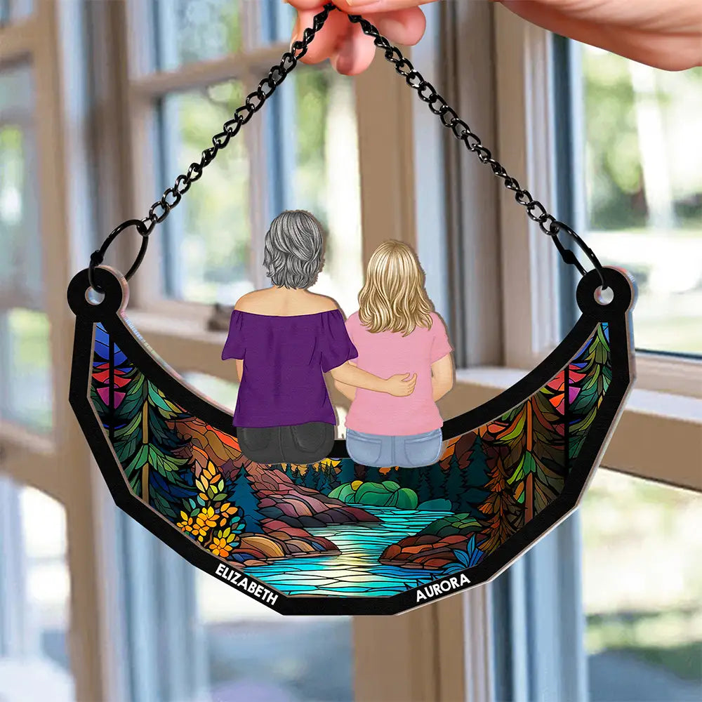 Grandma And Grandkids On The Moon - Personalized Window Hanging Suncatcher Ornament