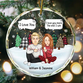 Christmas Couple I Love You More The End - Personalized Circle Glass Ornament