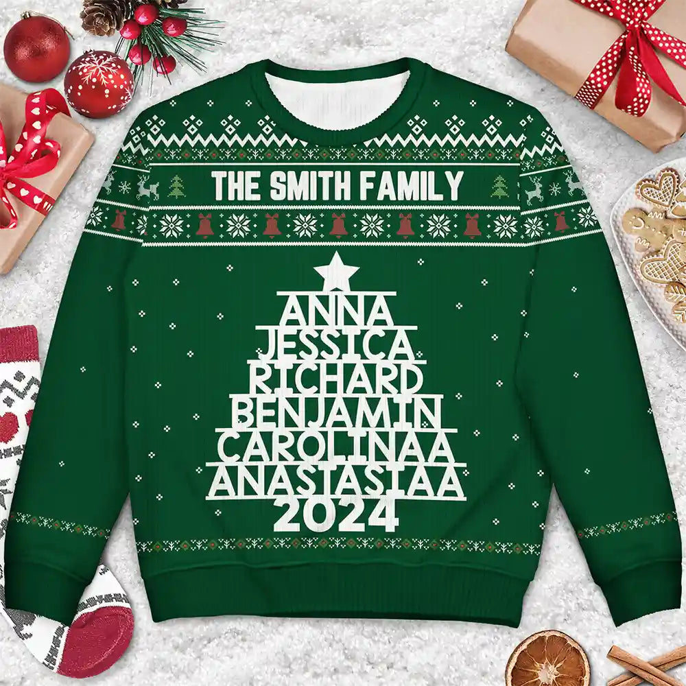 Christmas Family Name Tree - Personalized Unisex Ugly Sweater