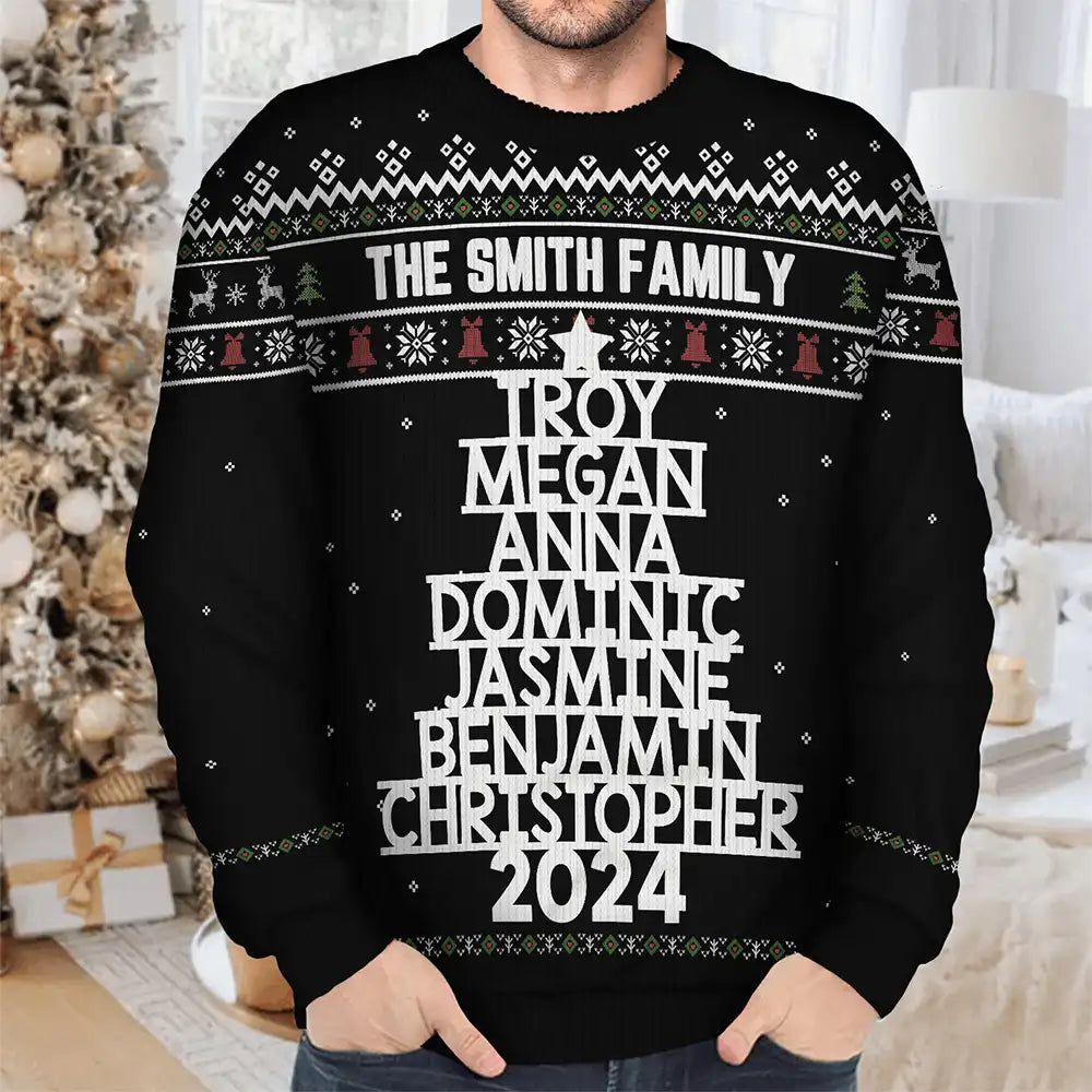 Christmas Family Name Tree - Personalized Unisex Ugly Sweater