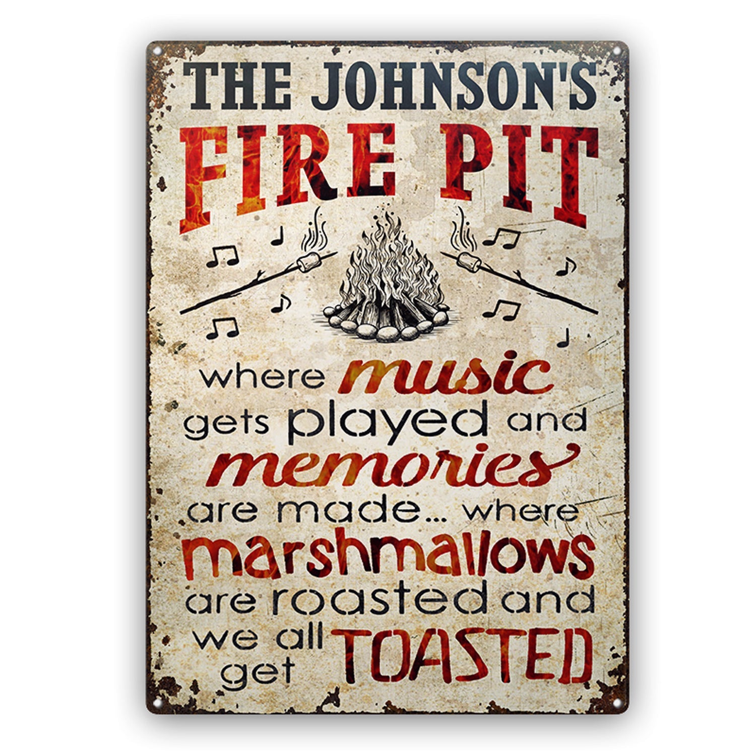 Personalized Camping Fire Pit Get Toasted Color Customized Classic Metal Signs