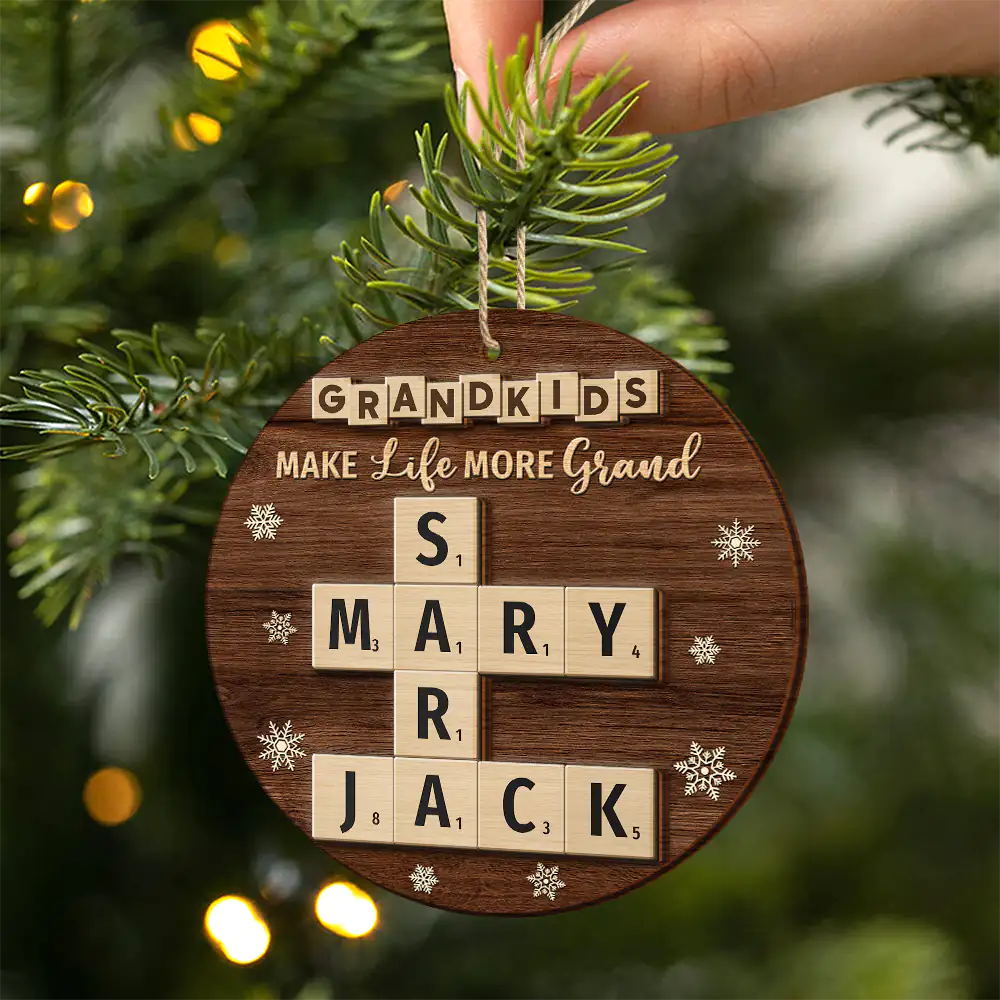 Gift For Grandma, Gift For Grandpa, Gift For Grandparent - Crossword Grandkids Make Life More Grand - Personalized 2-Layered Wooden Ornament