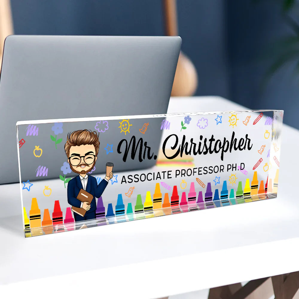 Gift For Bestie,Gift For Sisters,Gifts For Colleagues,Happy - Teacher School Things - Personalized Desk Name Plate