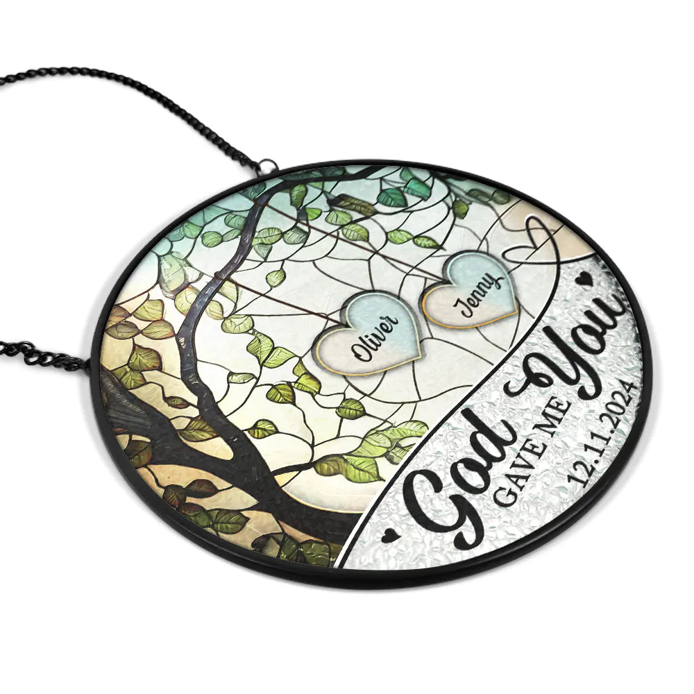 Gift For Couples - God Gave Me You Couple The Date We Became Mr. & Mrs. - Personalized Stained Glass Window Hanging Suncatcher