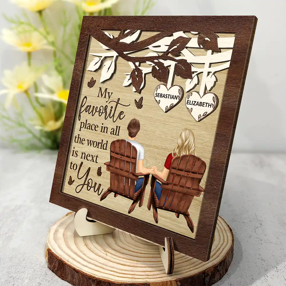 Gift For Couples,Happy,Gift For Husband,Gift For Wife,Gift For Girlfriend,Gift For Boyfriend - Together They Built A Life That They Loved - Personalized 2-Layered Wooden Plaque With Stand