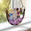 Mom - Daughters (Adult), Afro, Afro Mom - Mama And Her Girls Mother Daughter Sitting On The Moon - Personalized Window Hanging Suncatcher Ornament