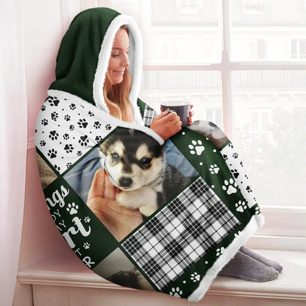 Pet Lovers, Memorial - Custom Photo Pet Memorial You Were My Hardest Goodbye - Personalized Wearable Hooded Blanket
