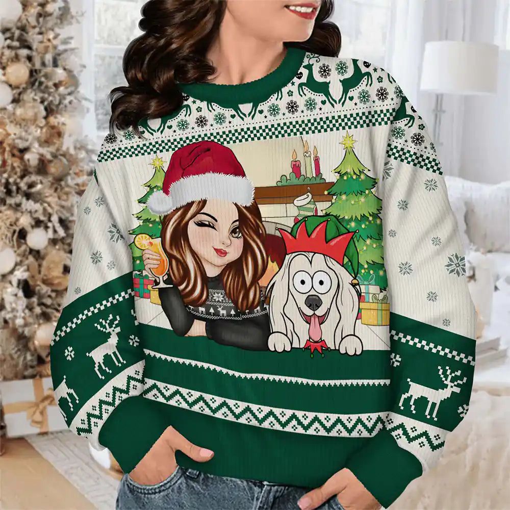 Christmas,Happy,Pet Lovers,Pet Mom,Dog Lovers,Dog Mom,Cat Lovers,Cat Mom - Happy Pawlidays Woman With Pets - Personalized Unisex Ugly Sweater