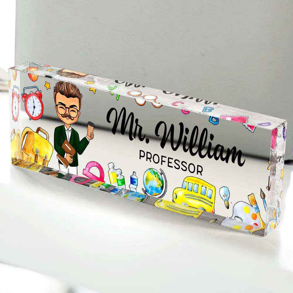 Gift For Bestie,Gift For Sisters,Gifts For Colleagues,Happy - Teacher School Things - Personalized Desk Name Plate