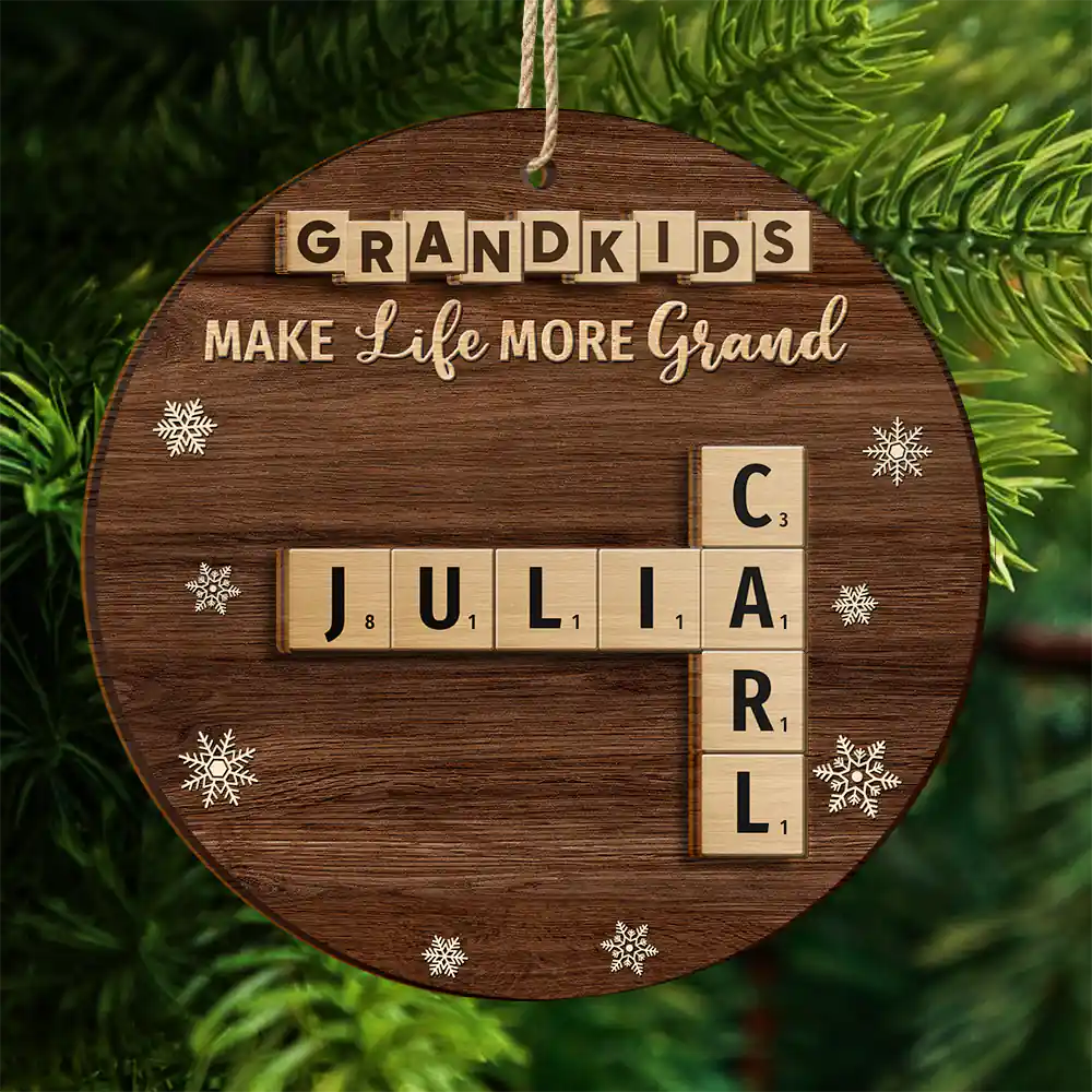 Gift For Grandma, Gift For Grandpa, Gift For Grandparent - Crossword Grandkids Make Life More Grand - Personalized 2-Layered Wooden Ornament