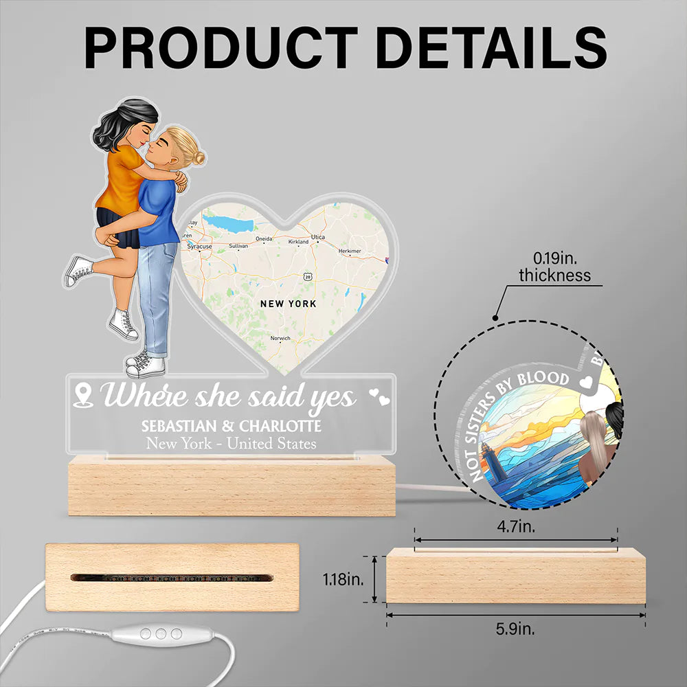 Gift For Couples, Gift For Husband, Gift For Wife, Gift For Boyfriend, Gift For Girlfriend - Location Map Where It All Began - Personalized 3D Led Light Wooden Base