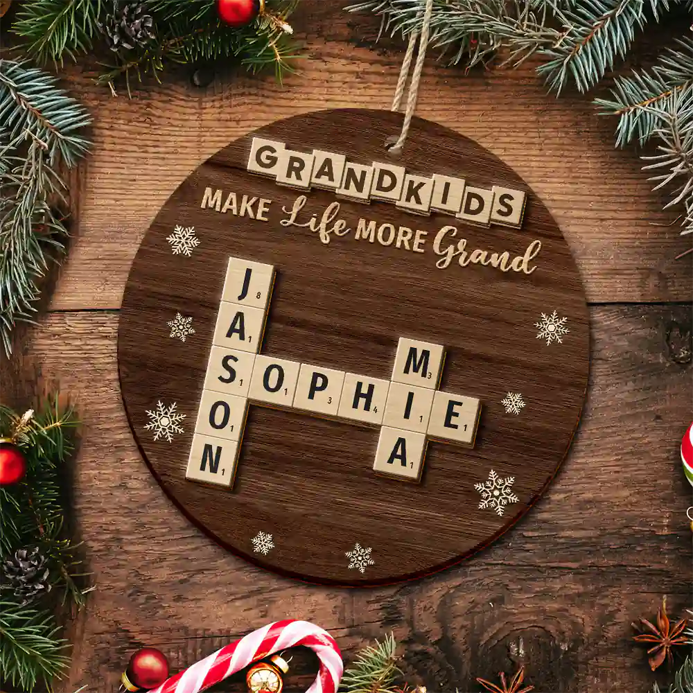 Gift For Grandma, Gift For Grandpa, Gift For Grandparent - Crossword Grandkids Make Life More Grand - Personalized 2-Layered Wooden Ornament