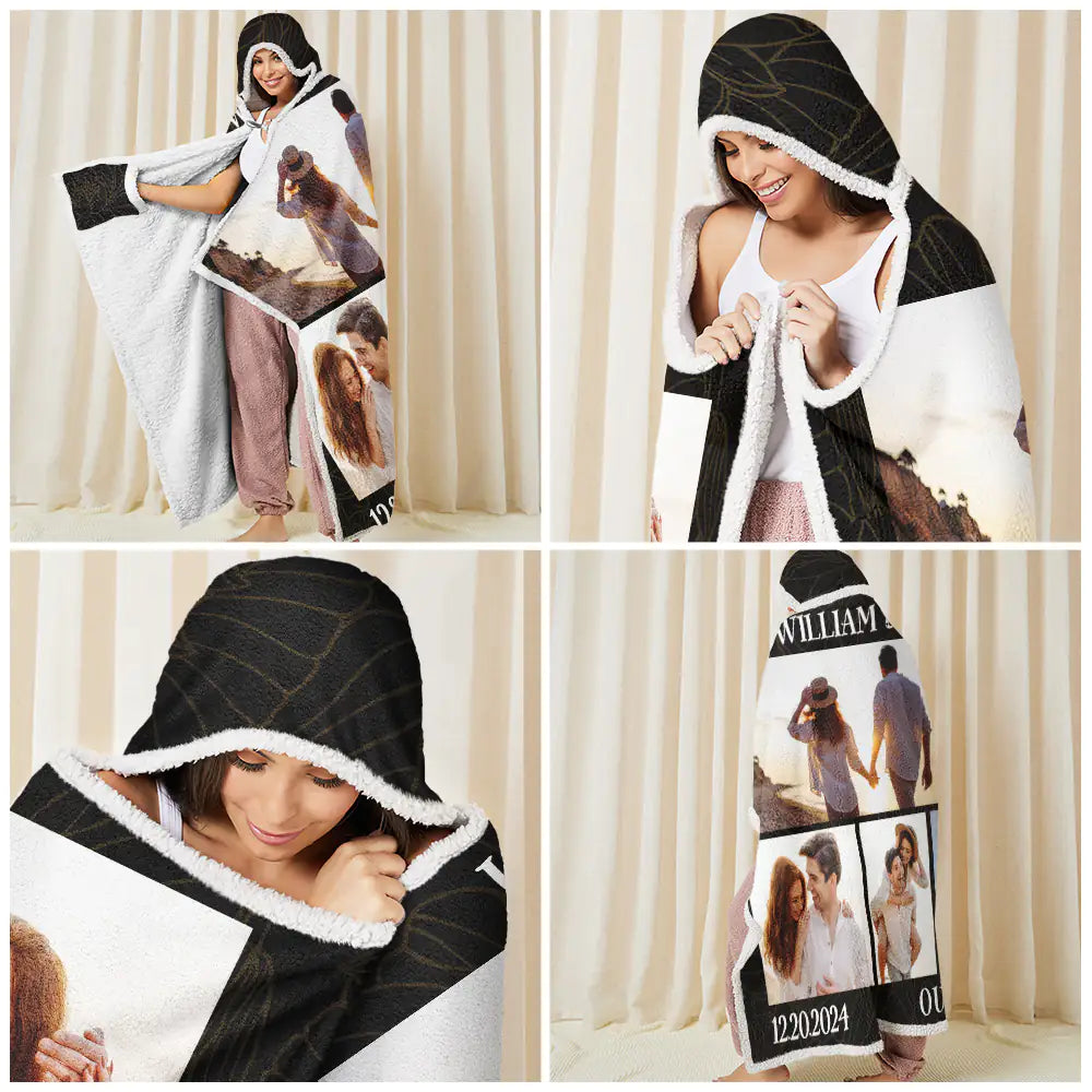 Gift For Couples,Gift For Husband,Gift For Wife - Custom Photo Couple Our Love Story - Personalized Wearable Hooded Blanket
