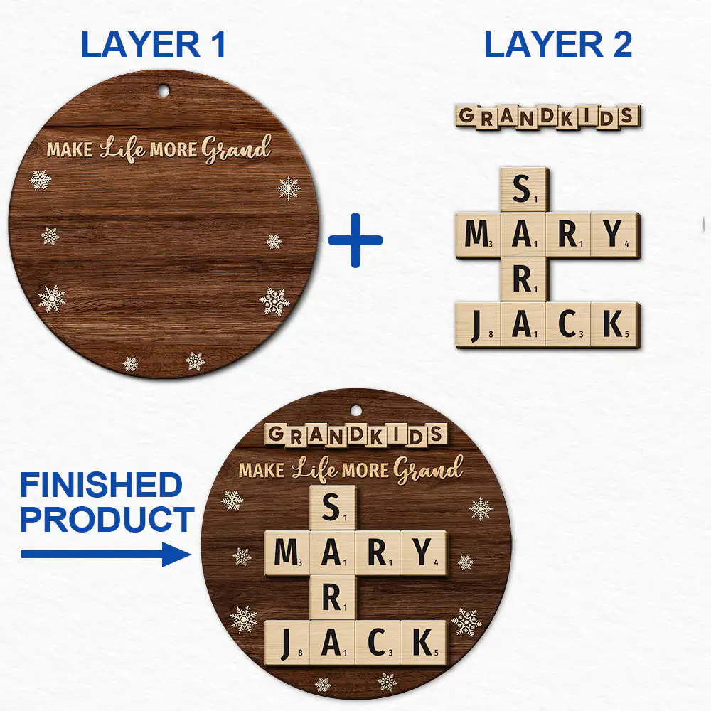 Gift For Grandma, Gift For Grandpa, Gift For Grandparent - Crossword Grandkids Make Life More Grand - Personalized 2-Layered Wooden Ornament