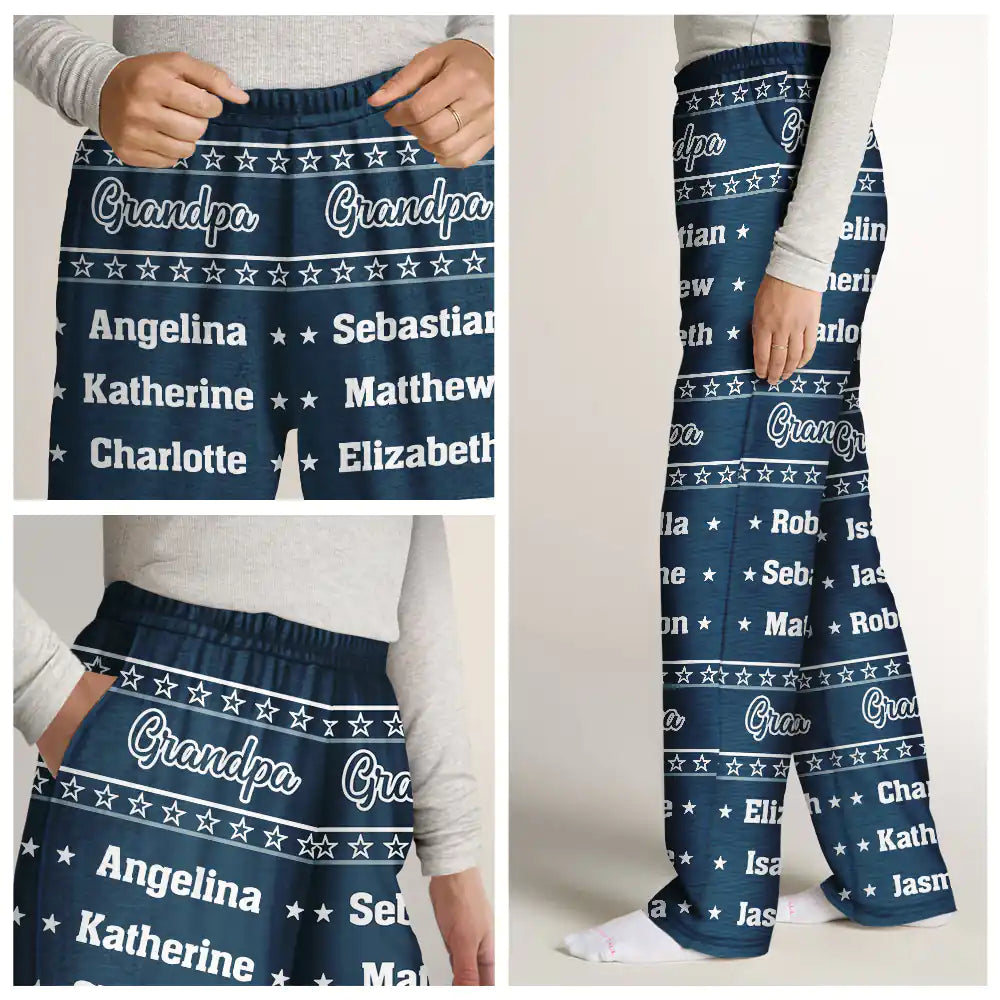 Gift For Grandpa, Gift For Father, Gift For Grandparents - Grandpa With Kid Names - Personalized Pajama Pants
