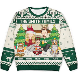 Family, Parents, Gift For Kids, Pet Lovers, Dog Lovers, Cat Lovers - Merry Christmas Family With Pets - Personalized Unisex Ugly Sweater