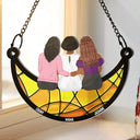 Mom - Daughters (Adult), Afro, Afro Mom - Mama And Her Girls Mother Daughter Sitting On The Moon - Personalized Window Hanging Suncatcher Ornament