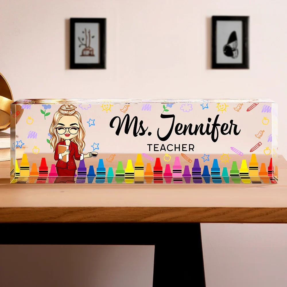 Gift For Bestie,Gift For Sisters,Gifts For Colleagues,Happy - Teacher School Things - Personalized Desk Name Plate