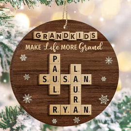 Gift For Grandma, Gift For Grandpa, Gift For Grandparent - Crossword Grandkids Make Life More Grand - Personalized 2-Layered Wooden Ornament