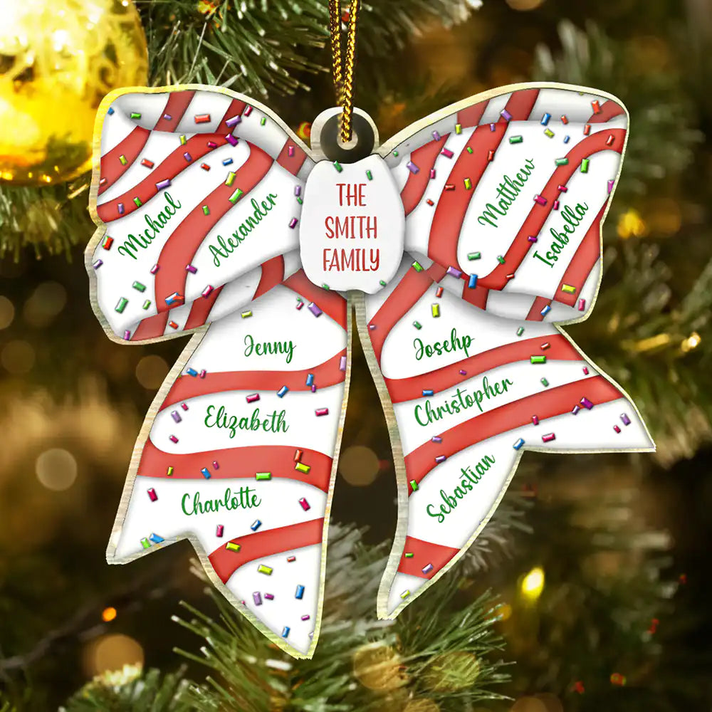 Christmas,Family,Happy,Parents,Gift For Grandparents - Chistmas Bow Family Name - Personalized Custom Shaped Acrylic Ornament