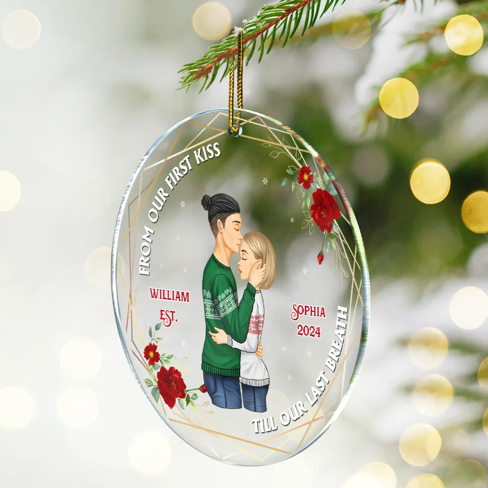 From Our First Kiss Till Our Last Breath - Christmas Couple Gift - Personalized Custom Circle Acrylic Ornament