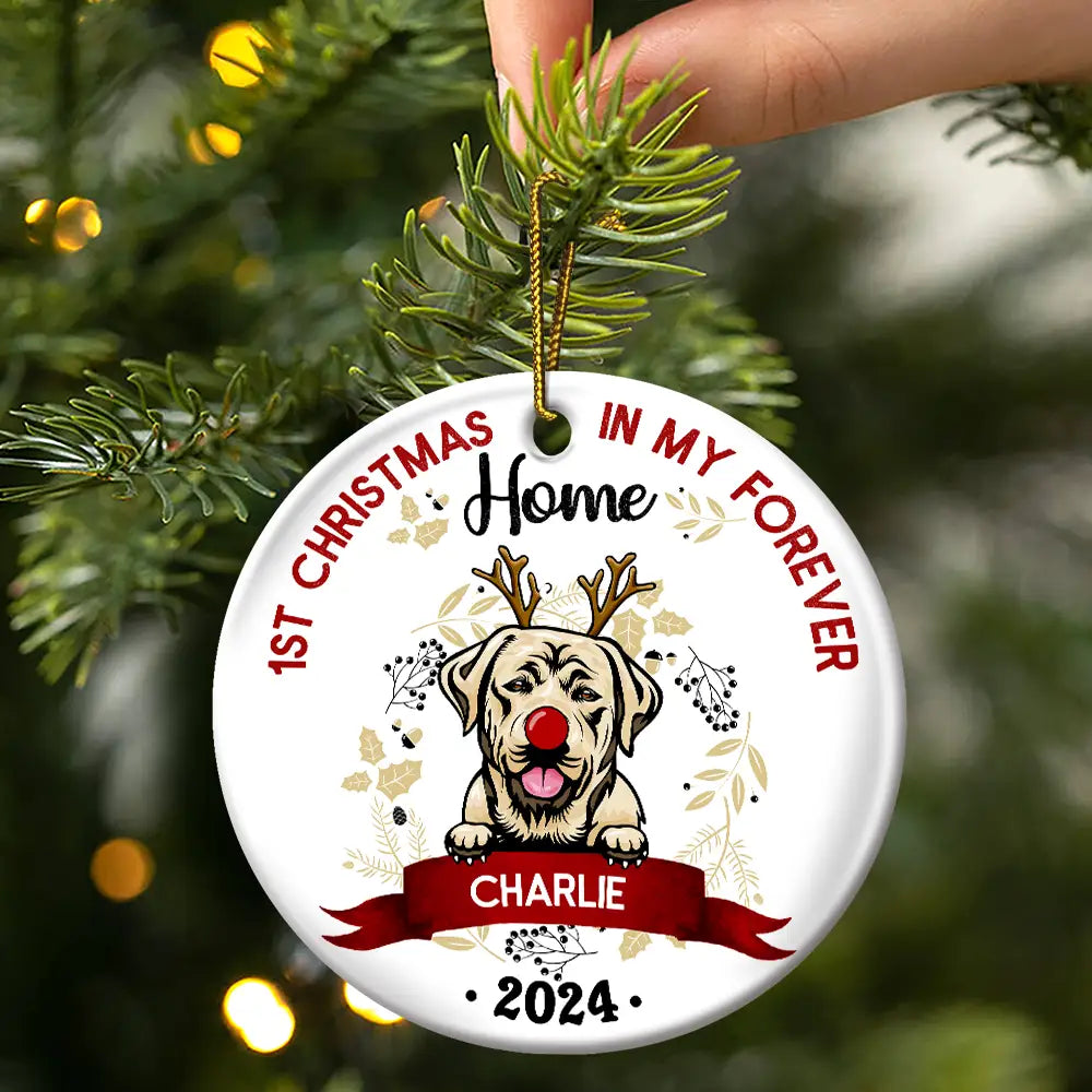 My First Christmas - Gift For Dog Owners - Personalized Custom Circle Ceramic Ornament